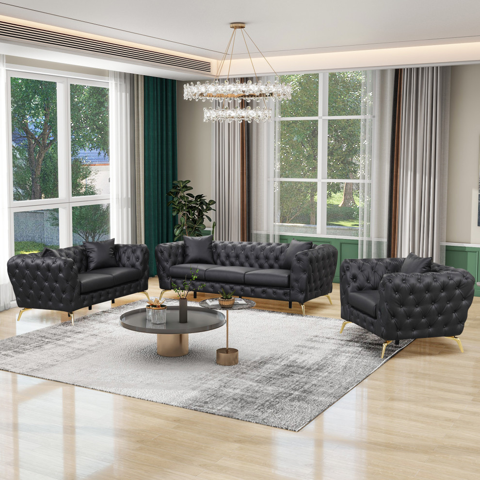 Gewnee 65.5 quotModern Sofa Couch PU Upholstered Loveseat Sofa in Black   Midcentury   Loveseats   by GEWNEE INC  Houzz