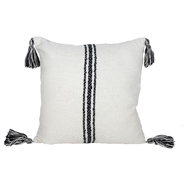 18x18 Inch Hand Woven Pillow Black Cotton With Polyester Fill Foreside Home amp Garden