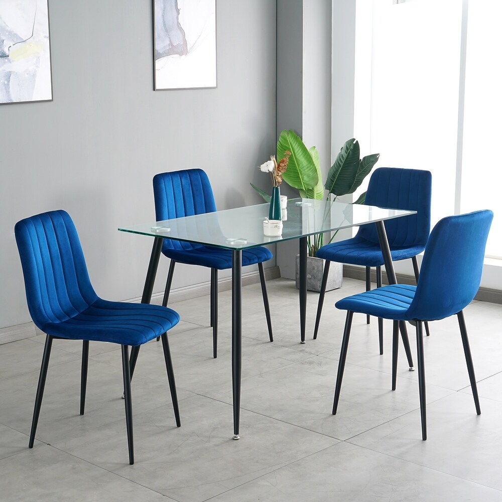 Set of 4 Upholstered Velvet Modern Dining Chair with Metal Legs