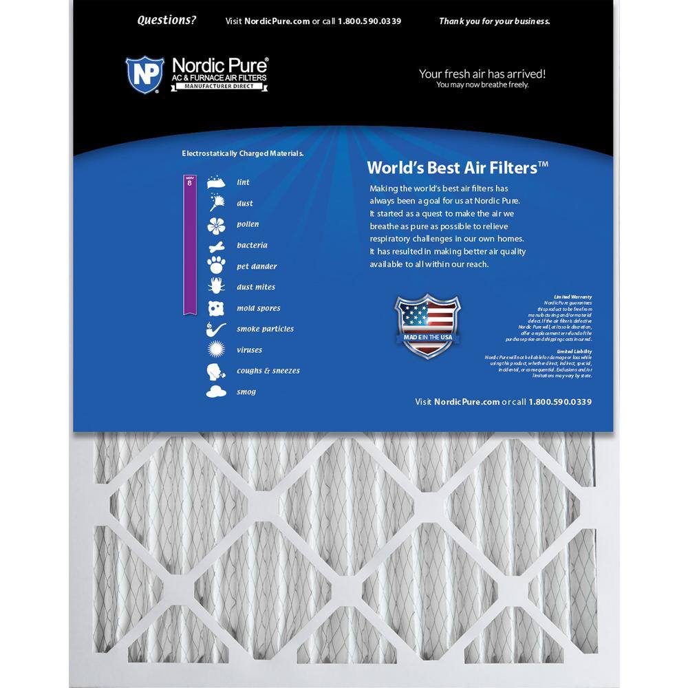 Nordic Pure 14 in. x 25 in. x 2 in. Dust Reduction Pleated MERV 8 Air Filter (3-Pack) 14x25x2M8-3