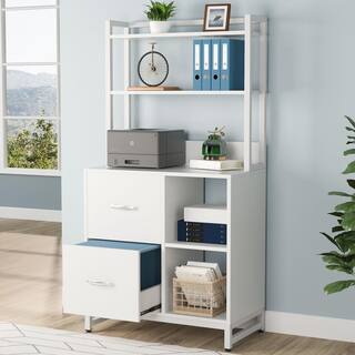 BYBLIGHT Atencio White 2 Drawer File Cabinet With Bookshelf and Printer Stand for Home Office BB-C0643XL