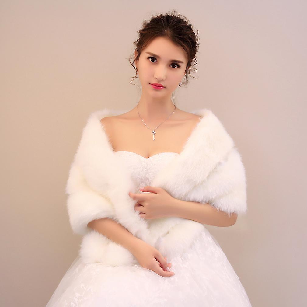 White Gorgeous Bridesmaid Wedding Wrap Fluffy Dress Cape Faux Fur Shawl Wrap Bridal Fur Scarf