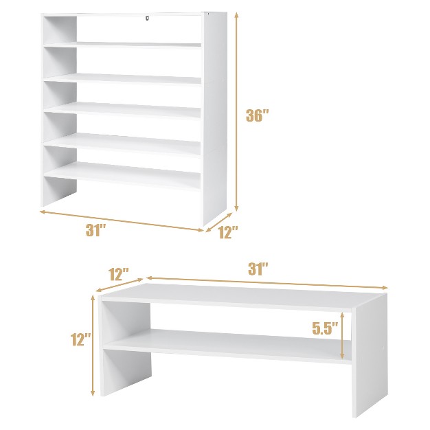 Costway 3 Pcs Stackable Shoe Rack 31 inch Horizontal Organizer 2 tier Storageshelf Whitebrown