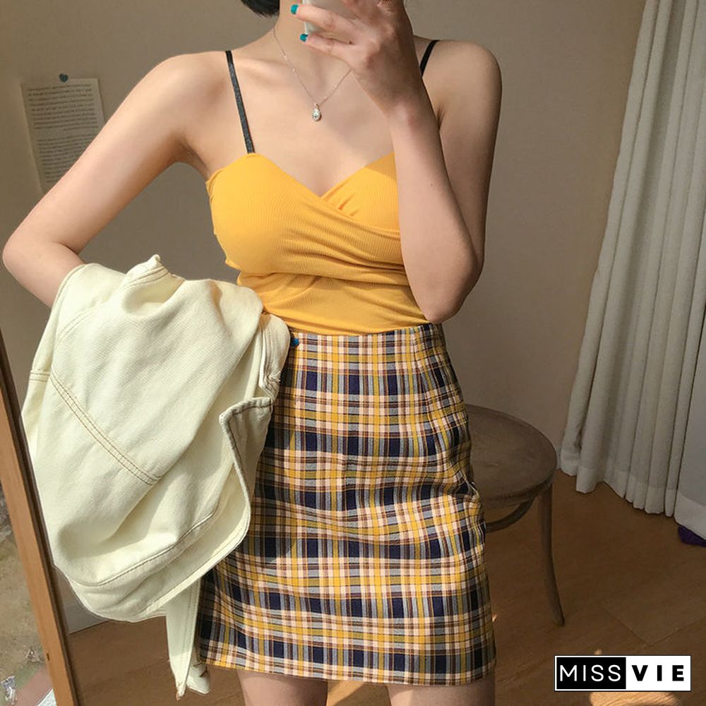 Camis Women Spaghetti Strap Adjusted Knitting Sexy Slender Crop Top Solid Color Korean Style Camisoles Fashion Chic Stylish New