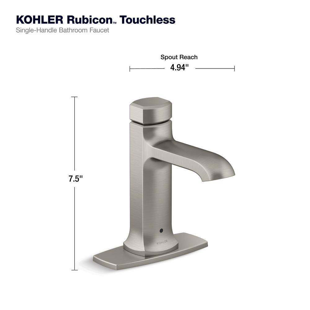 KOHLER Rubicon Battery Powered Touchless Single Hole Bathroom Faucet in Vibrant Brushed Nickel K-R32928-4D-BN