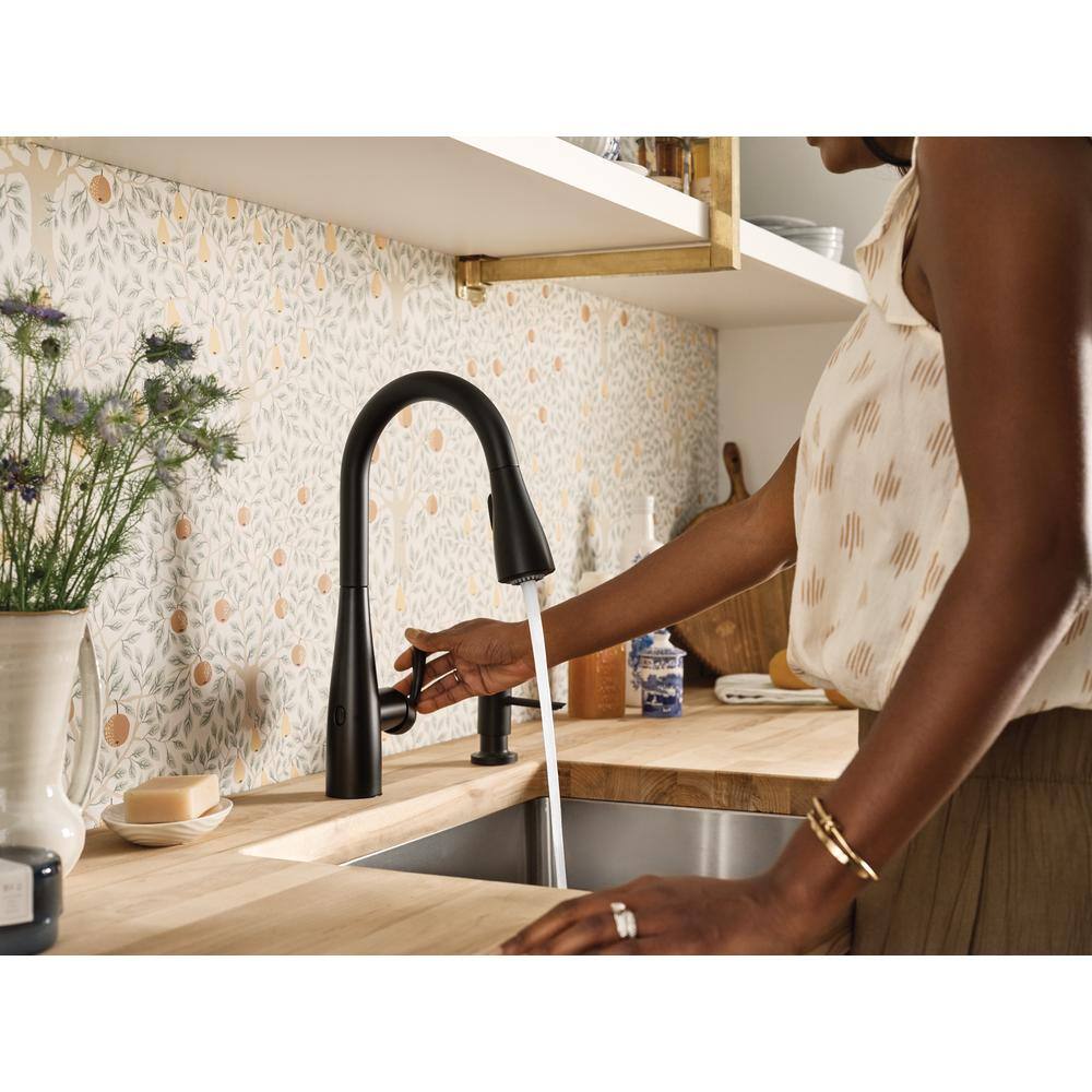 MOEN Essie Touchless Single-Handle Pull-Down Sprayer Kitchen Faucet with MotionSense Wave and Power Clean in Matte Black 87014EWBL