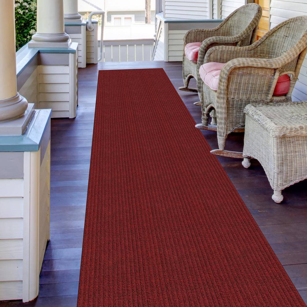 Sweet Home Stores 2 ft. W x 16 ft. L Red Ribbed Waterproof Non-Slip Rubber Back Solid Runner Rug Polypropylene Garage Flooring SH-SRT700-2X16