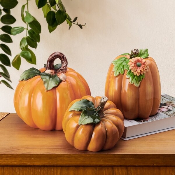 Fitz and Floyd Harvest Pumpkin Figurines Set of 3