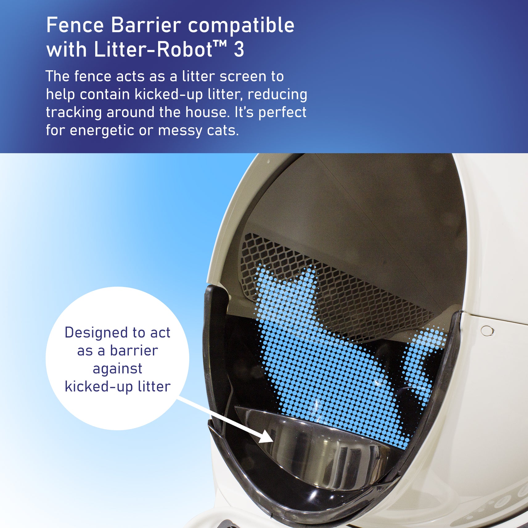 PET STANDARD Fence / Litter Barrier Compatible with Litter-Robot™ 3 Connect， Reduces Tracking， Helps Contain Kicked-Up Litter and Prevent Messes