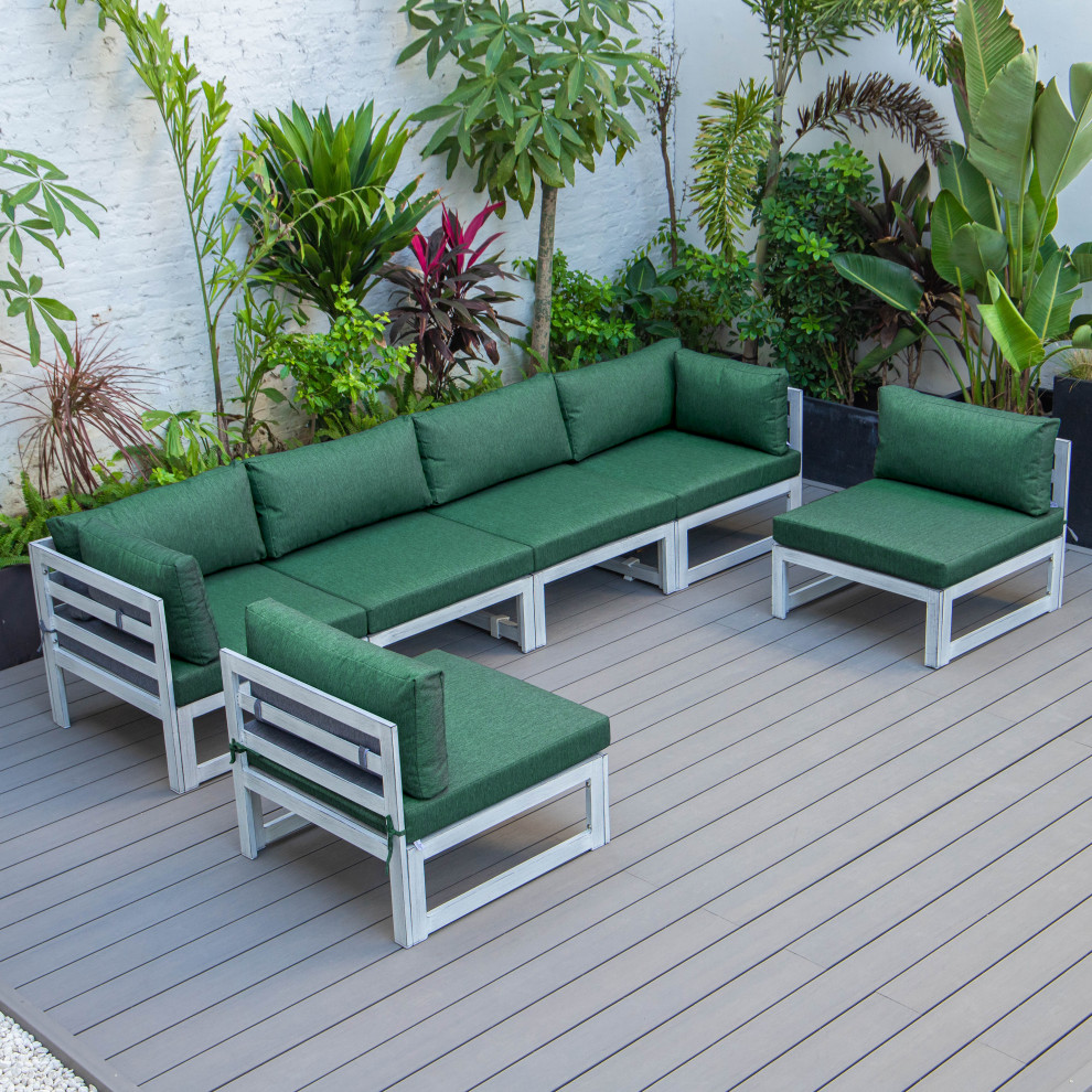 LeisureMod Chelsea 6 Piece Patio Sectional  Weathered Gray Aluminum   Contemporary   Outdoor Lounge Sets   by LeisureMod  Houzz