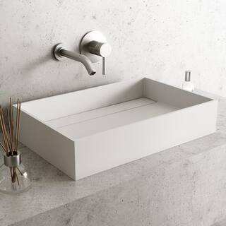 VIGO Montauk Modern White Matte Stone 23 in. L x 15 in. W x 5 in. H Rectangular Vessel Bathroom Sink VG04026