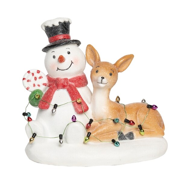 Transpac Resin 6.25 in. Multicolored Christmas Tangled Snowman and Reindeer Decor