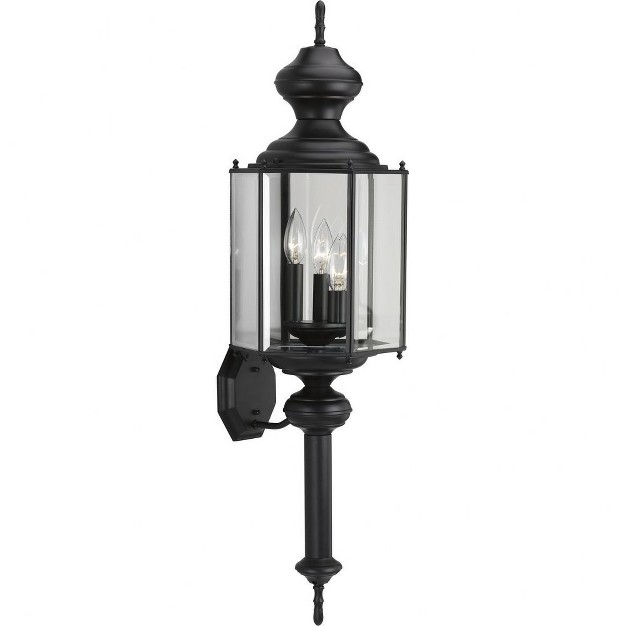 Progress Lighting Toll Collection 3 light Outdoor Wall Lantern Black Finish Clear Beveled Glass Panels