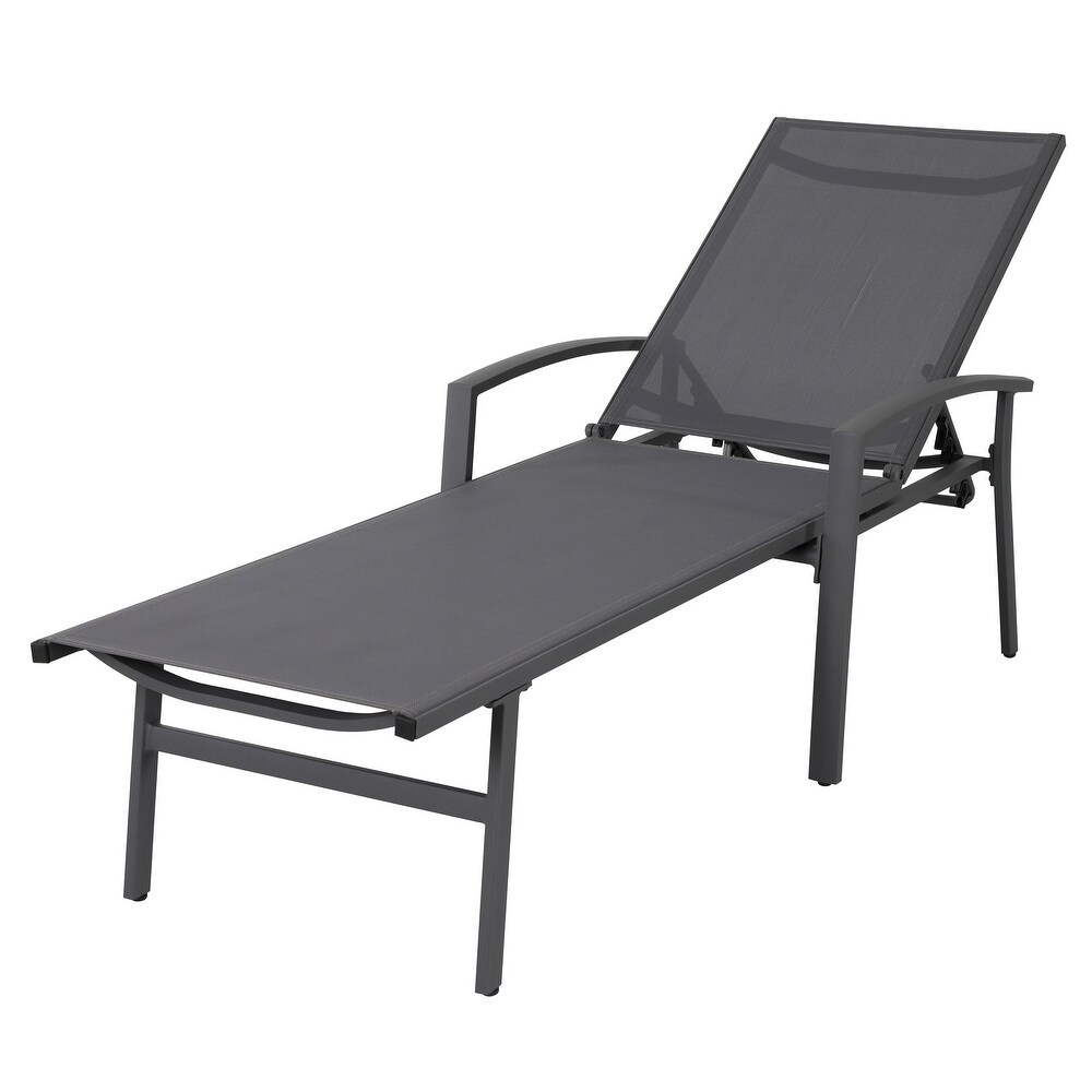 NUU GARDEN Outdoor Textilene Cape Coral Mesh Single Chaise Lounge in White/Grey
