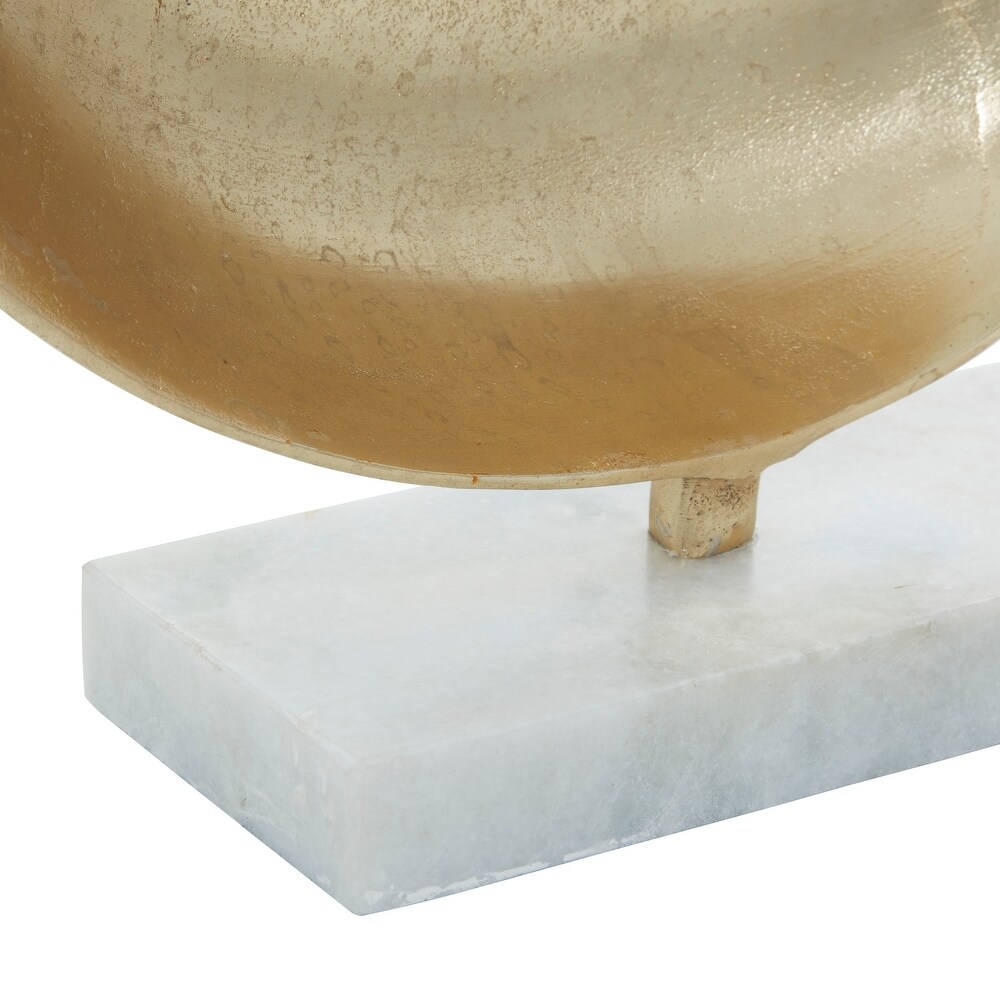 Gold Aluminum Geometric Sculpture with Marble Base   15 x 4 x 17Round