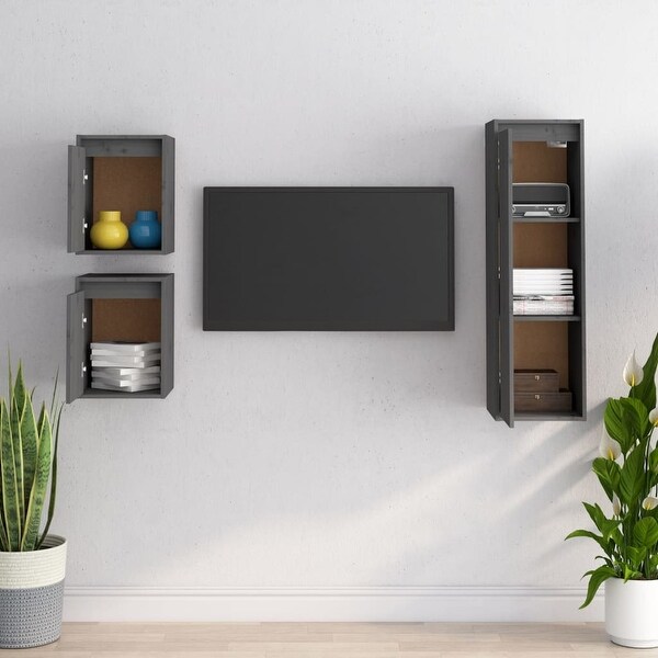 vidaXL TV Cabinets 3 pcs Gray Solid Wood Pine - 11.8