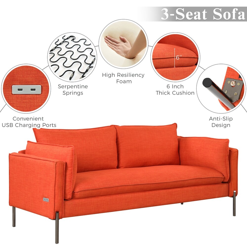 2 Piece Sofa Sets Modern Linen Fabric Upholstered  Loveseat and 3 Seat Couch Set Furniture with USB Charging Ports (2+3 seat)