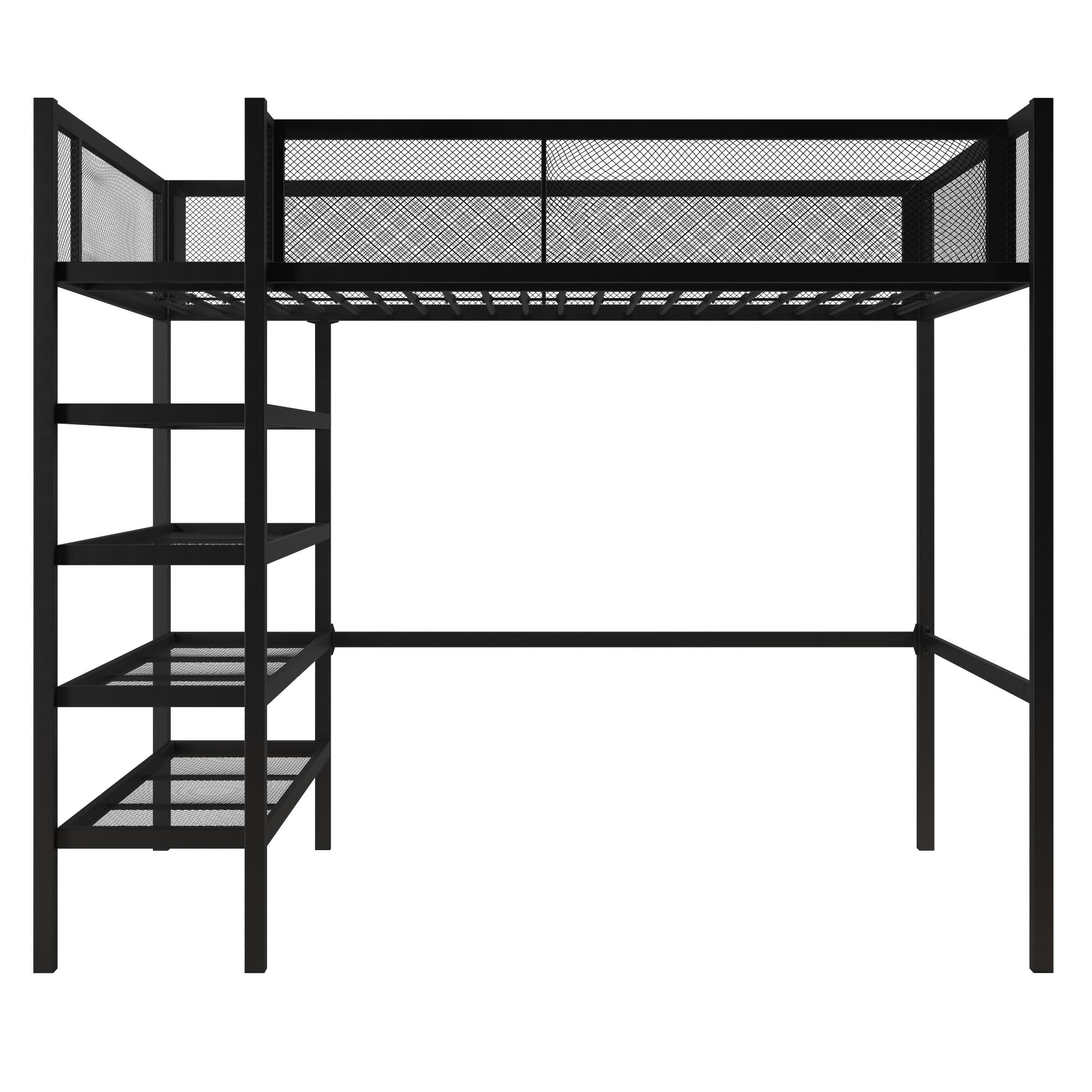 Mainstays Metal Storage Loft Bed with Book Case, Black, Twin