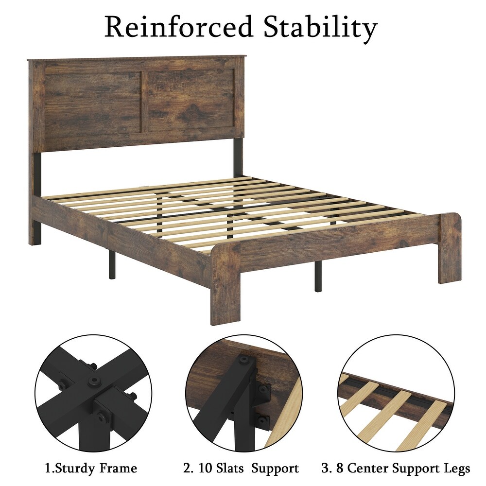 Wood Platform Bed Frame Large Under Bed Storage and Noise Free