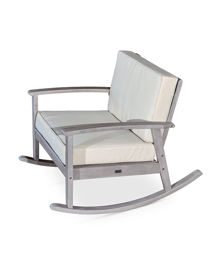 Simplie Fun Eucalyptus Rocking Chair with Cushions Silver Gray Finish Sand Cushions