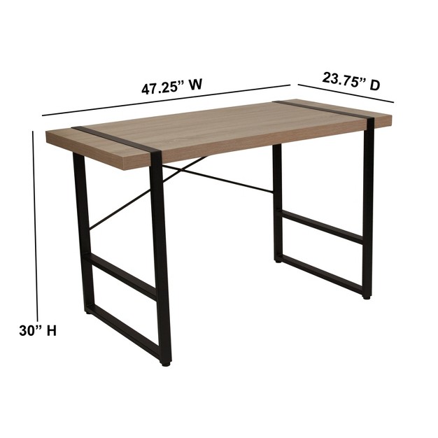 Console Table Modern Rustic Farmhouse Wood Grain Rectangular Accent Entryway Table With Cross Brace Black Metal Frame