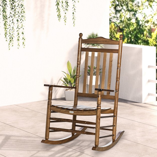 Outsunny Traditional Wooden High back Rocking Chair For Porch Indoor outdoor