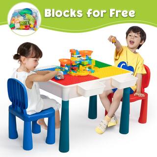 Nyeekoy Kids Block Building Table Activity Table and Chair Set with Storage Box Gray TH17M0705