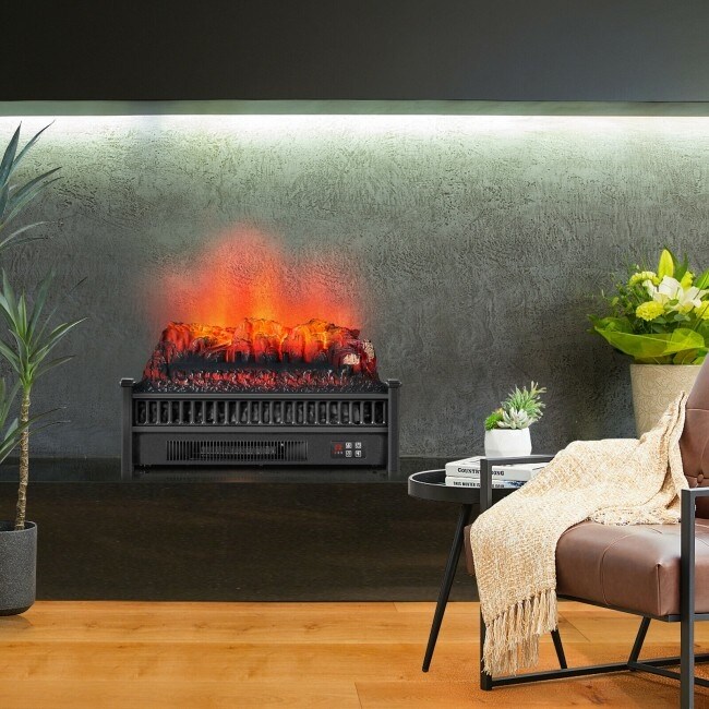 1400W Electric Fireplace Log Heater with Adjustable Flame Brightness Black   23\