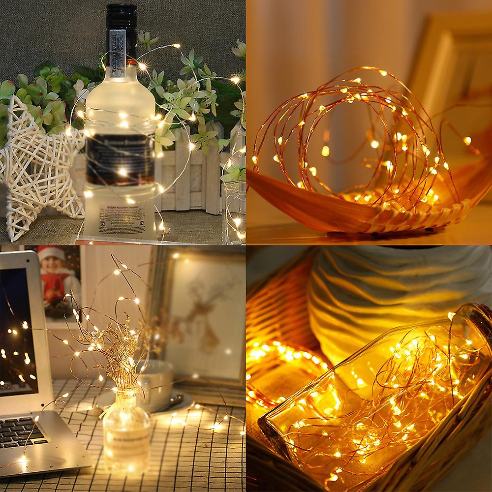 Square Solar Energy Light 1m Wine Bottle Decor Copper Wire Lamp String  Warm Whiteand1pc