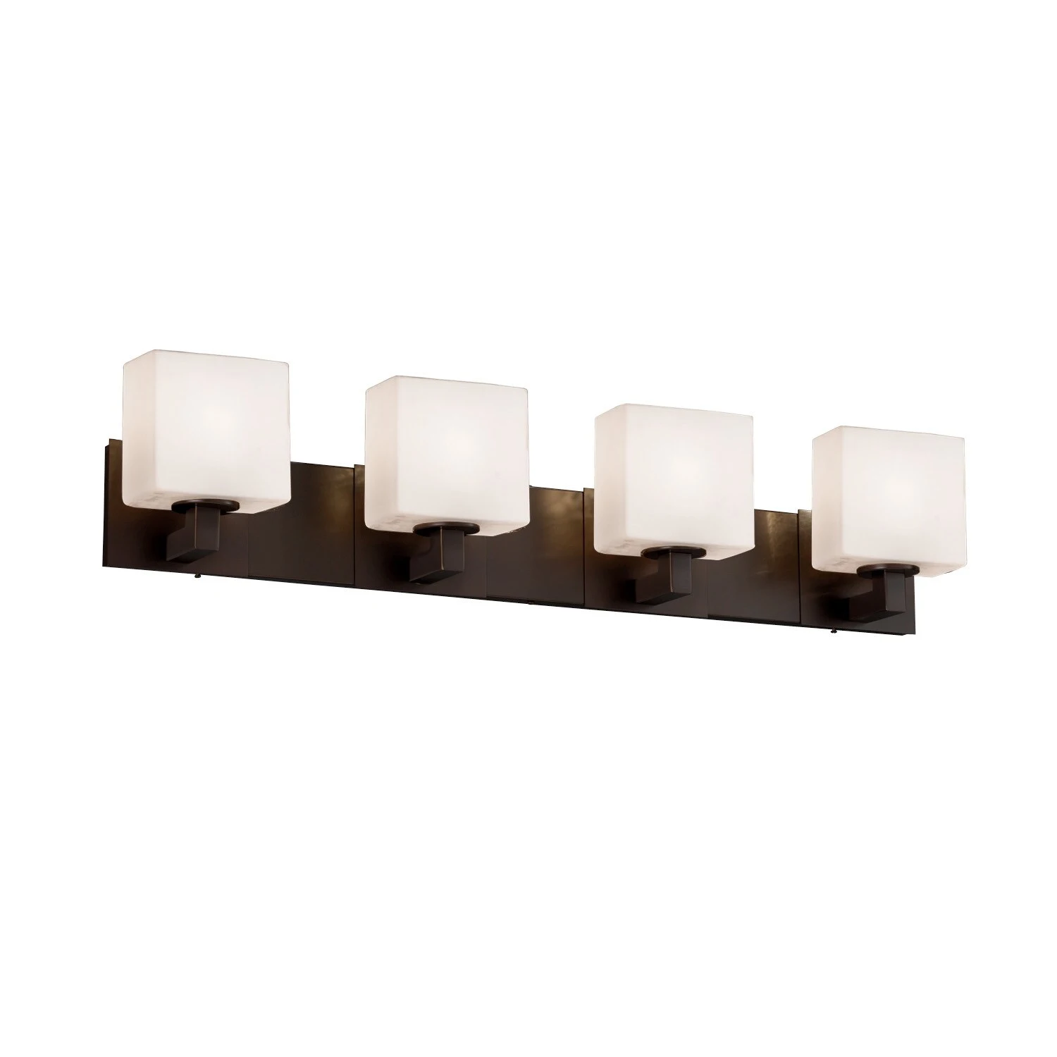 Fusion Modular 4-light Dark Bronze Bath Bar, Opal Rectangle Shade