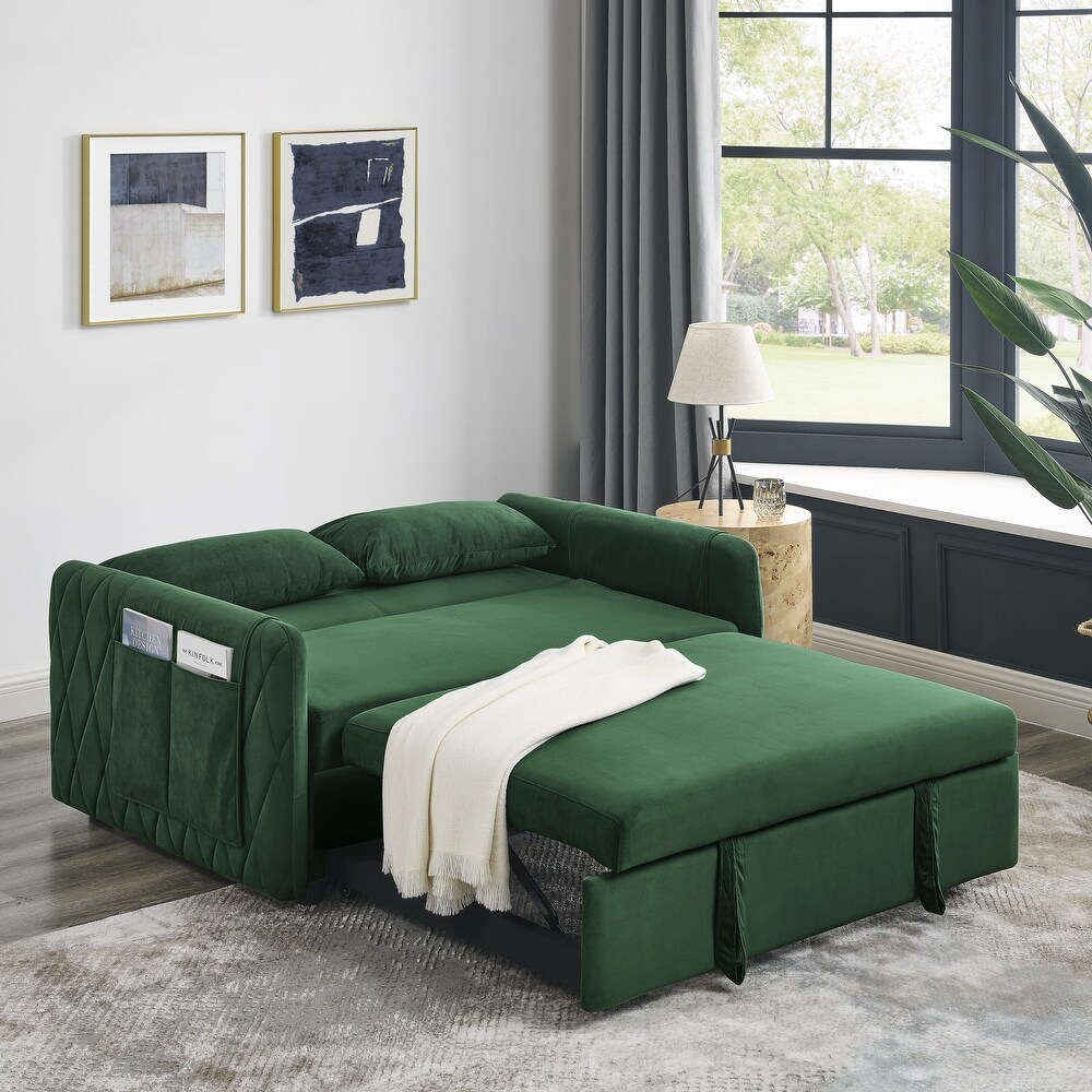 Modern Velvet Convertible Sofa Bed with Adjustable Backrest