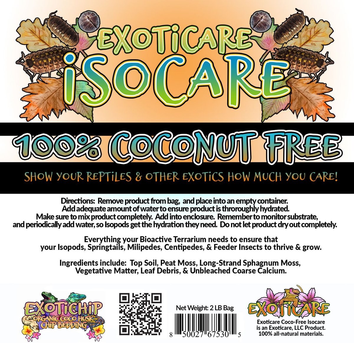 Exoticare Isocare Coconut Free Premium Isopod Reptile Bedding， 2-lb bag