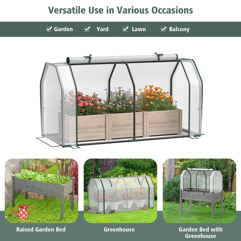 Costway Wood Raised Garden Bed with Dual Zipper Door Greenhouse for Patios and Backyards Natural GT3962+GT3529