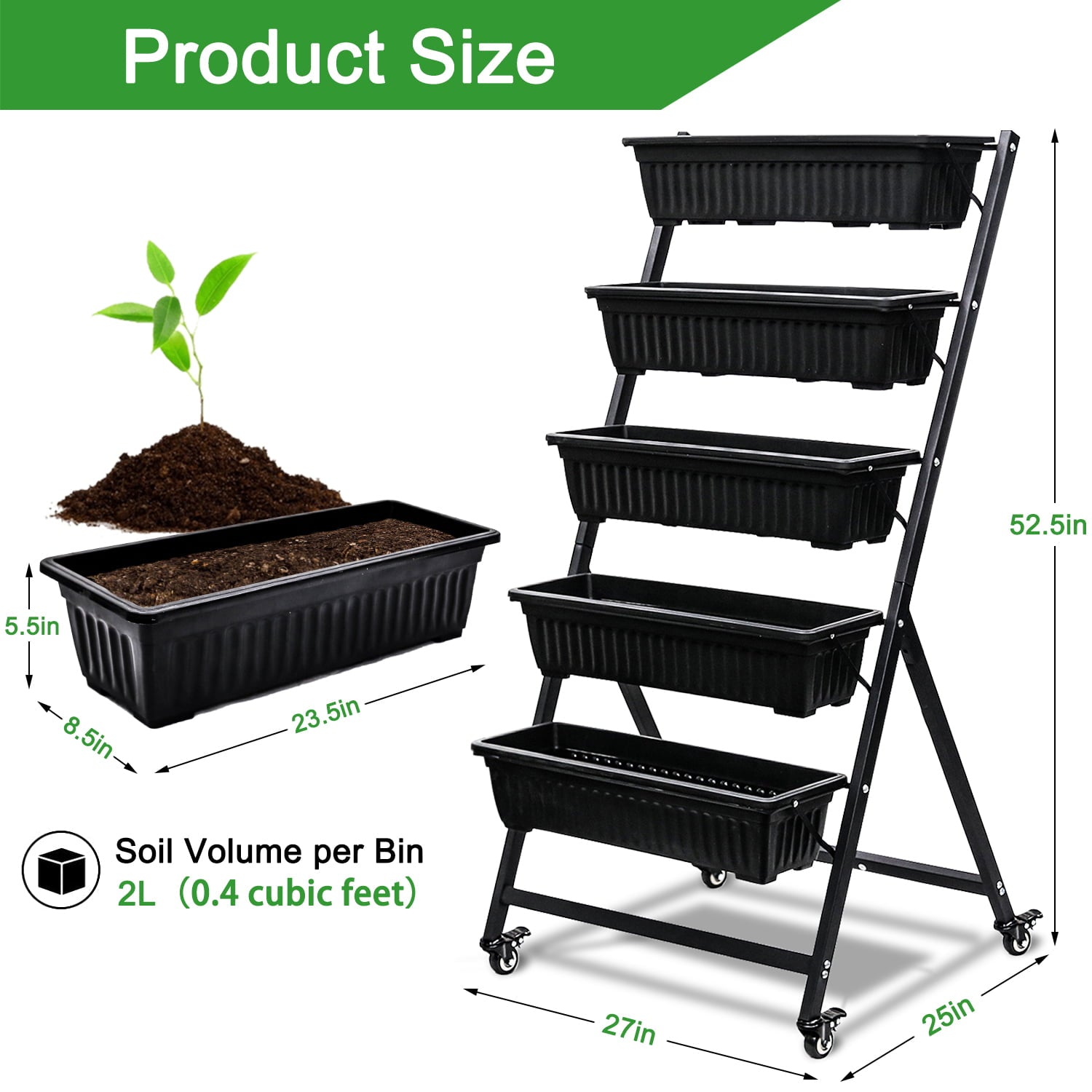 CERBIOR Vertical Garden Raised Garden Bed 4FT Freestanding Elevated Planters with 5 Container Boxes, Good for Patio Balcony Indoor Outdoor (Black)