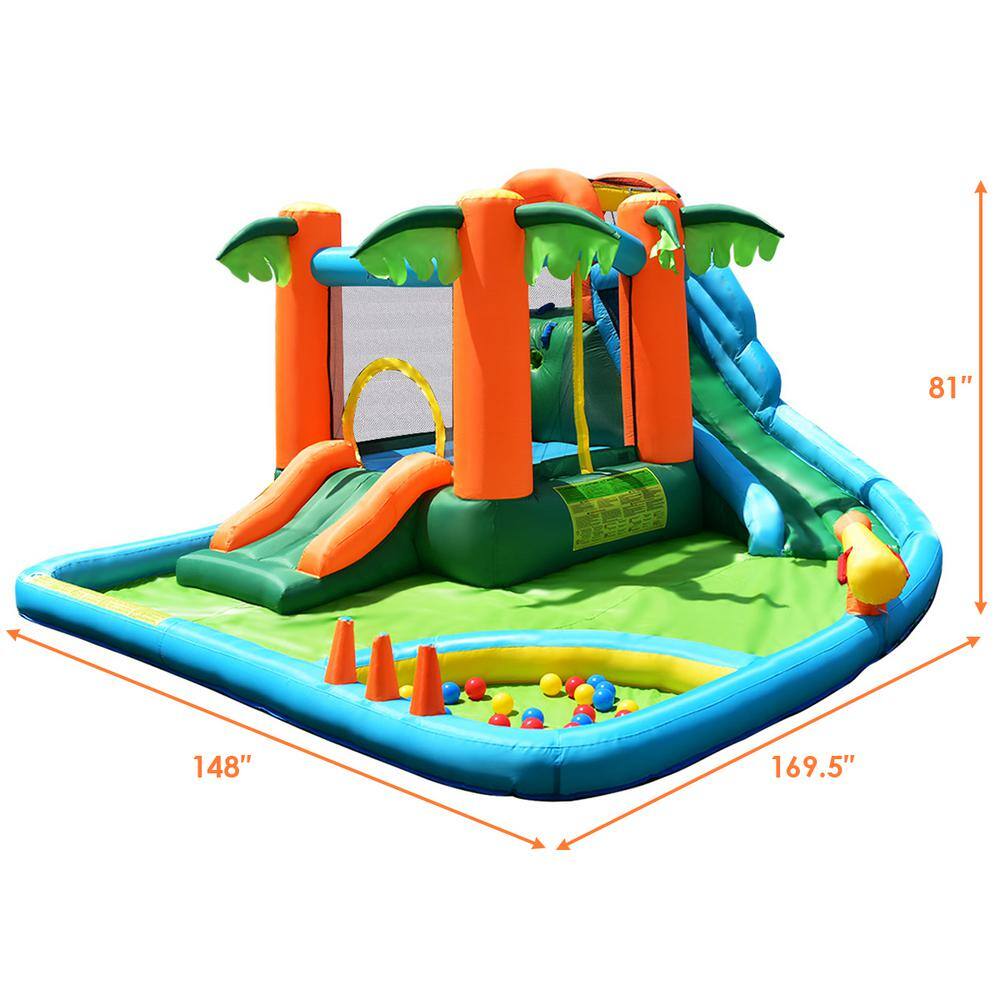 Costway Multi-Color Inflatable Bounce House Kids Water Splash Pool Dual Slide Jumping Castle with Bag OP70057