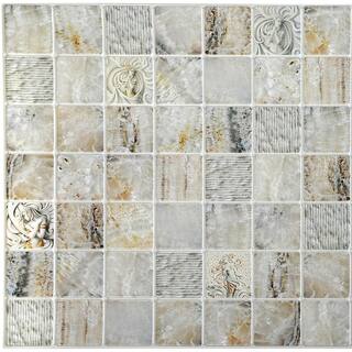 Dundee Deco 3D Falkirk Retro 101000 in. x 38 in. x 19 in. Beige Grey Faux Venecian Marble in Squares PVC Wall Panel TP10013985