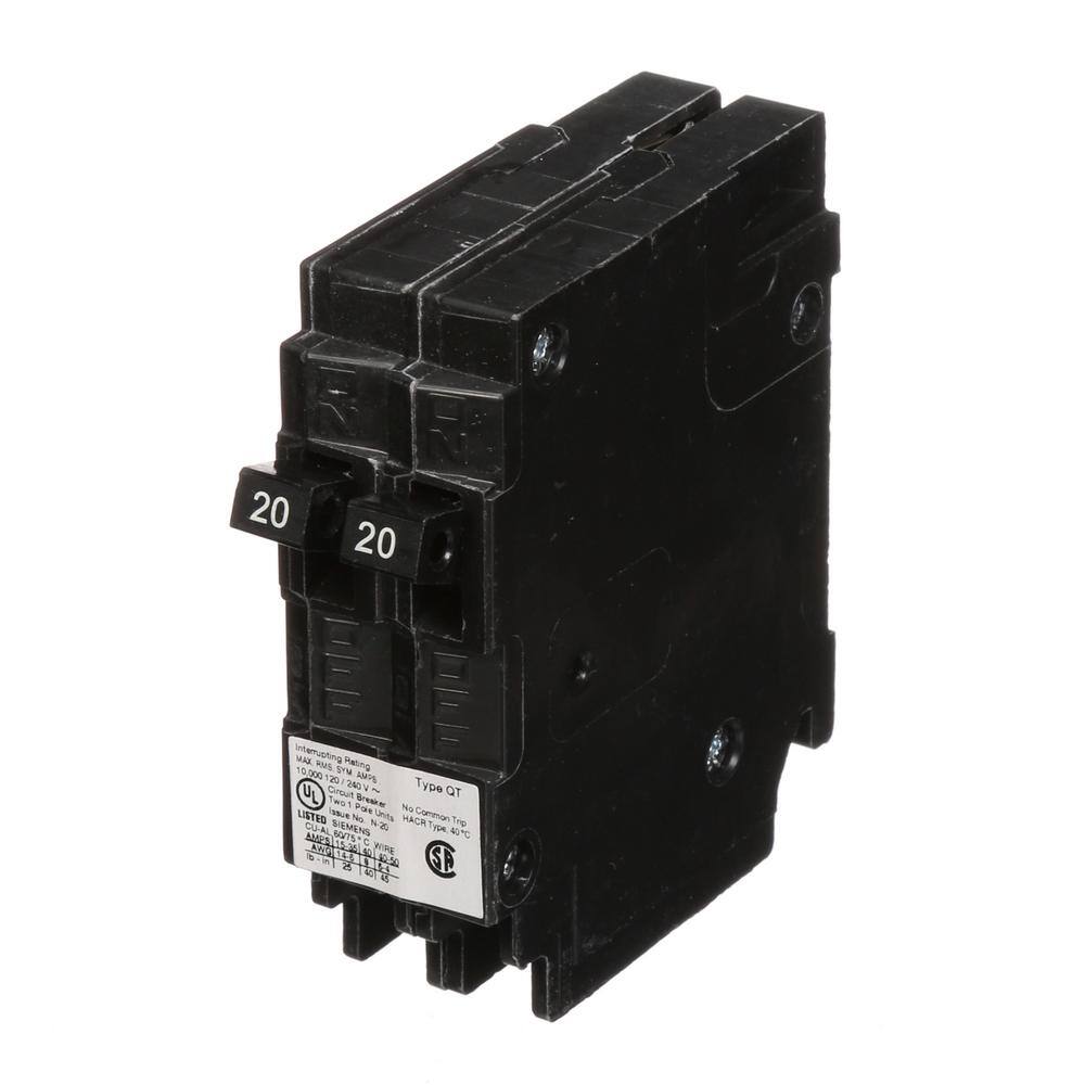 Siemens (2) 20 Amp Tandem Single Pole Type QT NCL-Circuit Breaker Q2020NCU