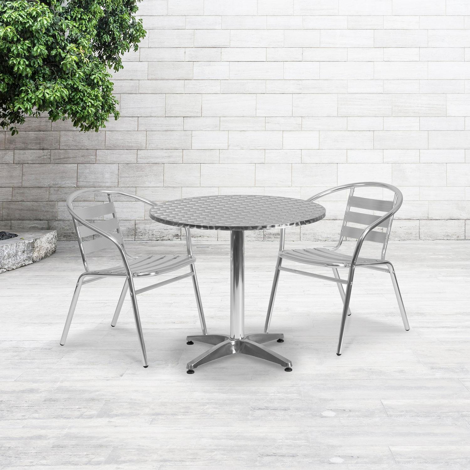 Flash Furniture Mellie 31.5and#8221; Round Aluminum Indoor-Outdoor Table with Base