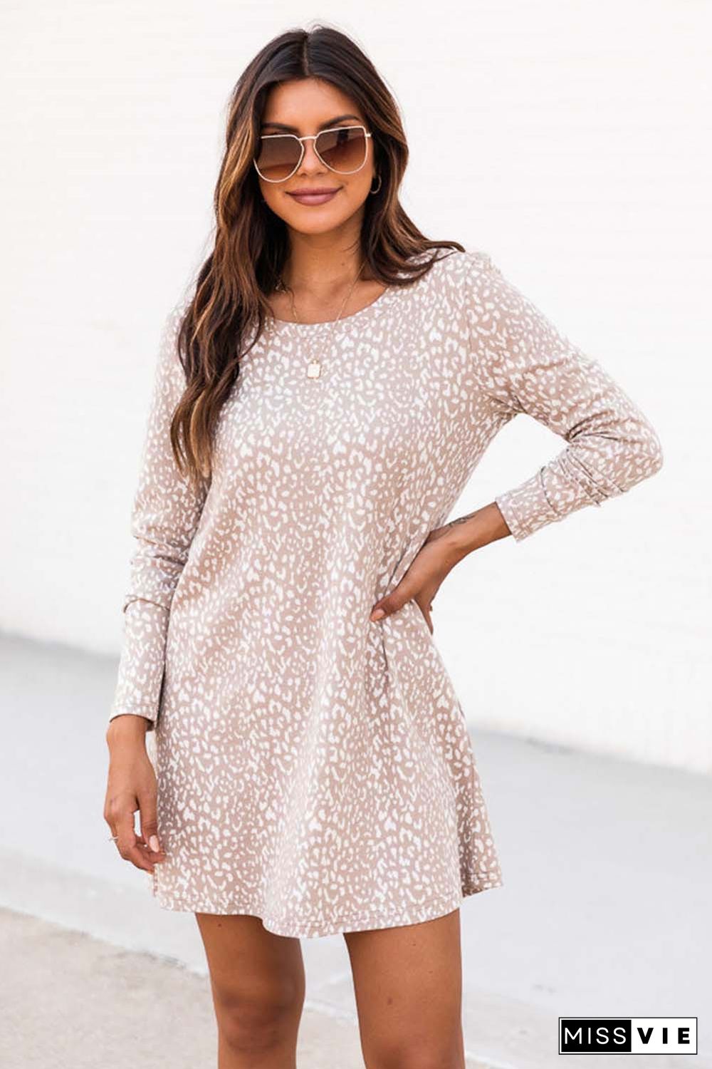 Long Sleeve Animal Print T-shirt Dress