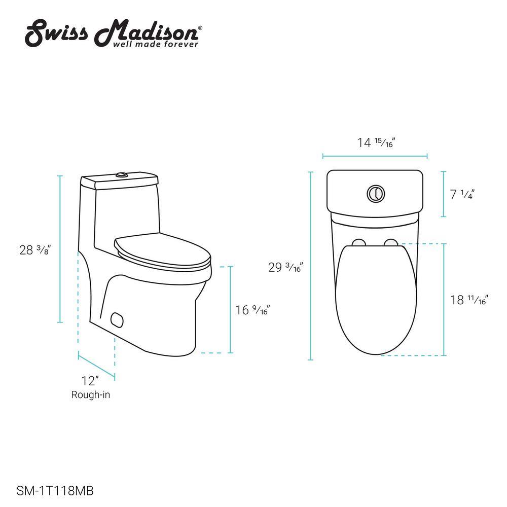 Swiss Madison Virage 1-piece 1.11.6 GPF Dual Flush Elongated Toilet in Matte Black Seat Included SM-1T118MB