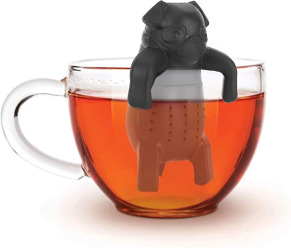 Dog Pug Shape Tea Infusers Loose Leaf Strainer Herbal and Fruit Tea Filter Diffuser Food Grade Silicone Add Fun To Tea Time(black)(1pcs)