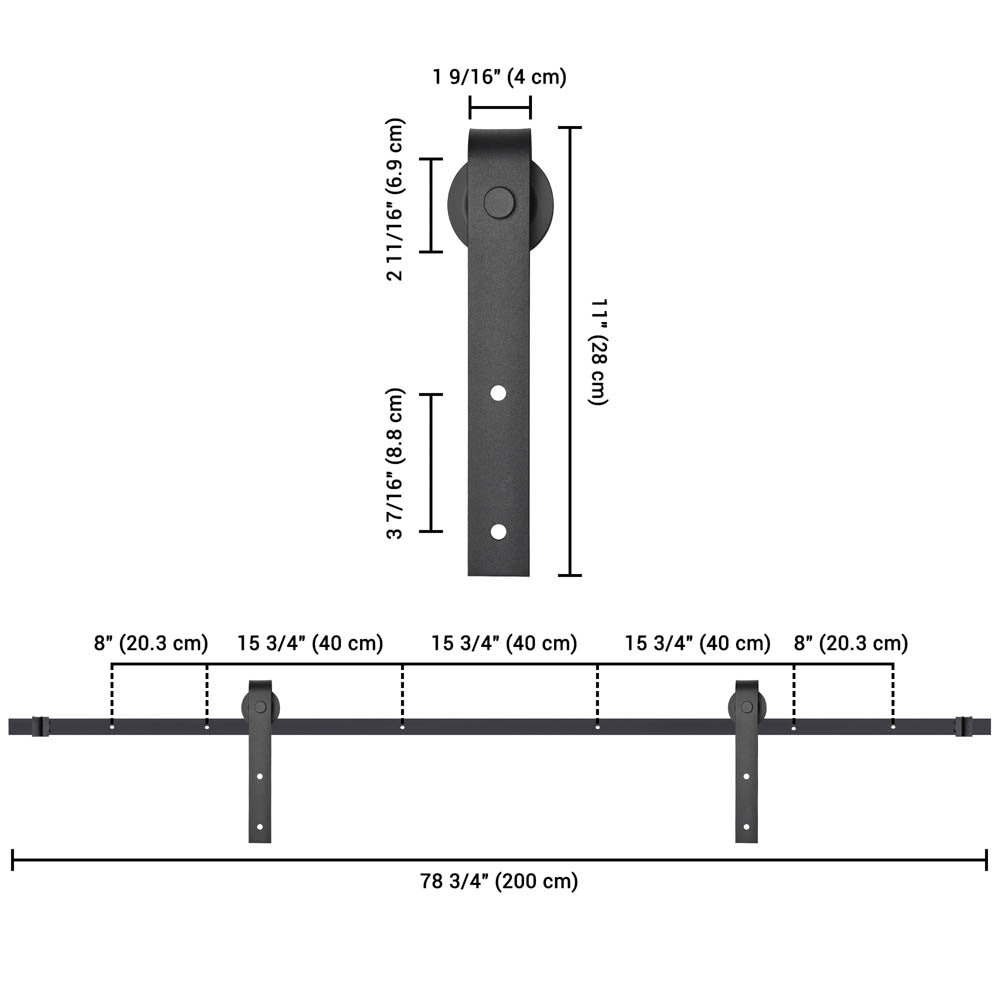 6.6' Single Sliding Barn Door Hardware Set Cabinet Roller Track