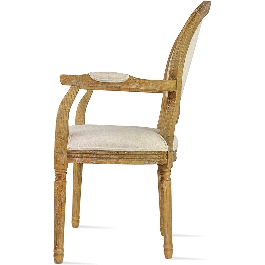 French Chic Vintage Style Dining Side Chair With Upholstered Linen Welted Fabric And Elegant Natural Rustic Wood Frame