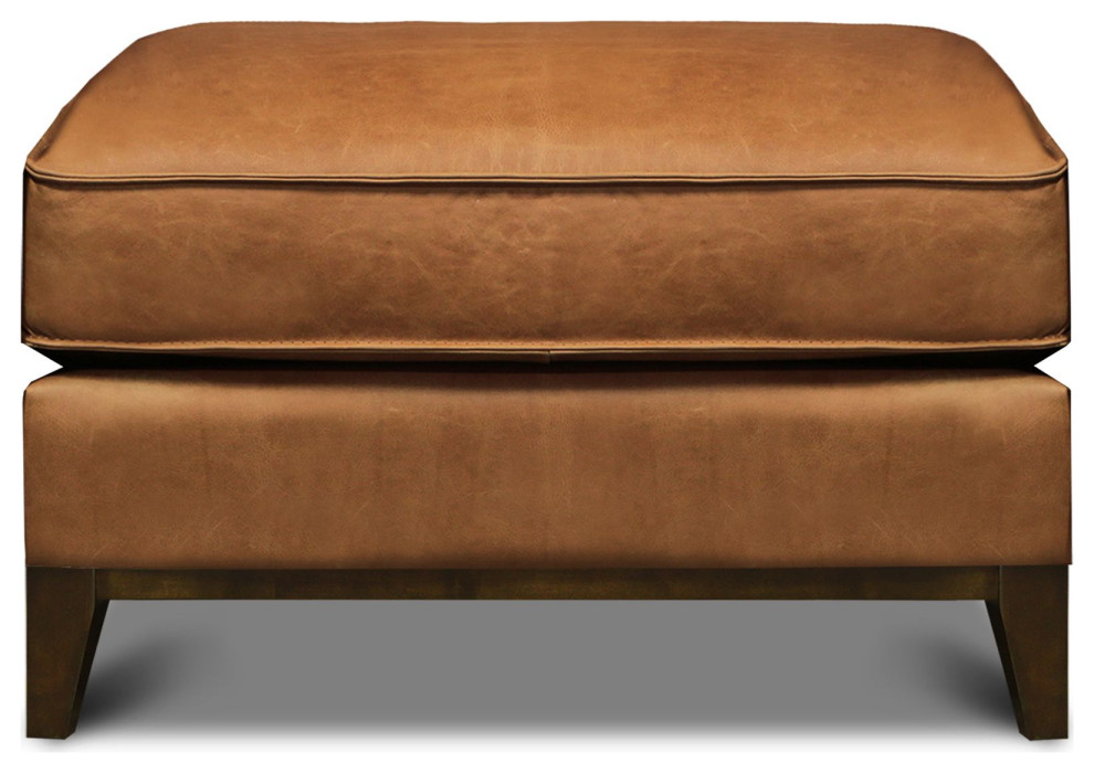 Metropole 100% Top Grain Pull Up Leather Mid century Ottoman   Transitional   Footstools And Ottomans   by Hello Sofa Home  Houzz