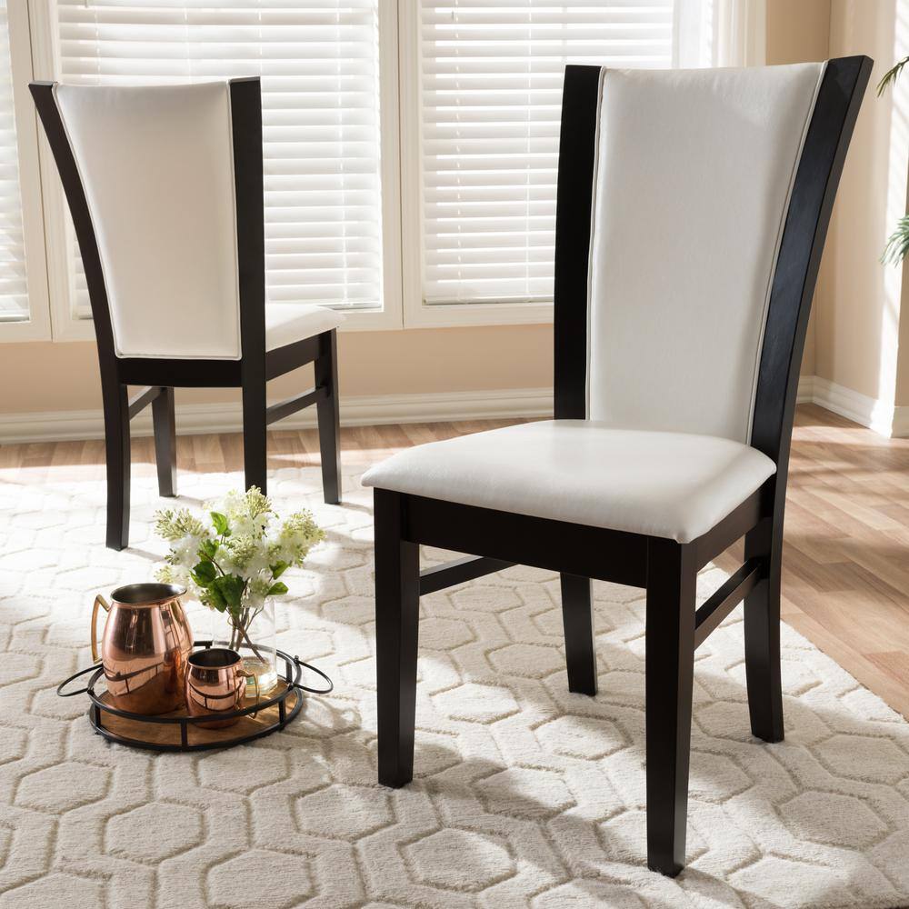 Baxton Studio Adley White and Dark Brown Faux Leather Dining Chair (Set of 2) 2PC-8034-HD