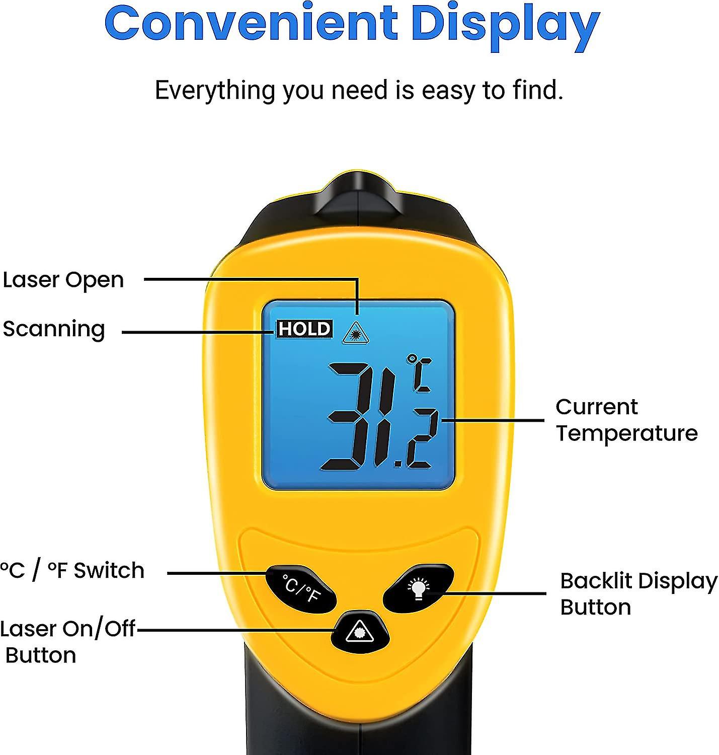 Infrared Thermometer Non-contact Digital Laser Temperature Gun， -50c ~ 380c (-58f~716f ) With Lcd Display For Cooking/pizza Oven/grill/refrigerator， (