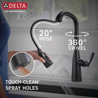 Delta Stryke Touch2O Single Handle Pull Down Sprayer Kitchen Faucet (Google Assistant Alexa Compatible) in Matte Black 9176TV-BL-DST