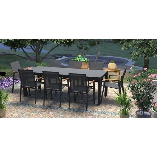 Laco Dark Grey 9Piece Aluminum Outdoor Dining Set with Sling Set in Smoke Grey