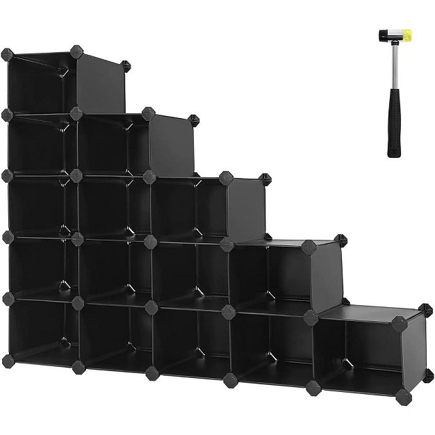 Songmics Shoe Rack Space saving 15 slot Plastic Shoe Storage Organizer Unit Black