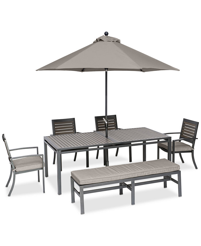 Agio CLOSEOUT! Marlough II Outdoor Aluminum 6-Pc. Dining Set (84 x 42 Dining Table 4 Dining Chairs and 1 Bench)